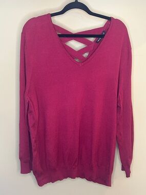 Crisscross V-Neck Berry Sweater